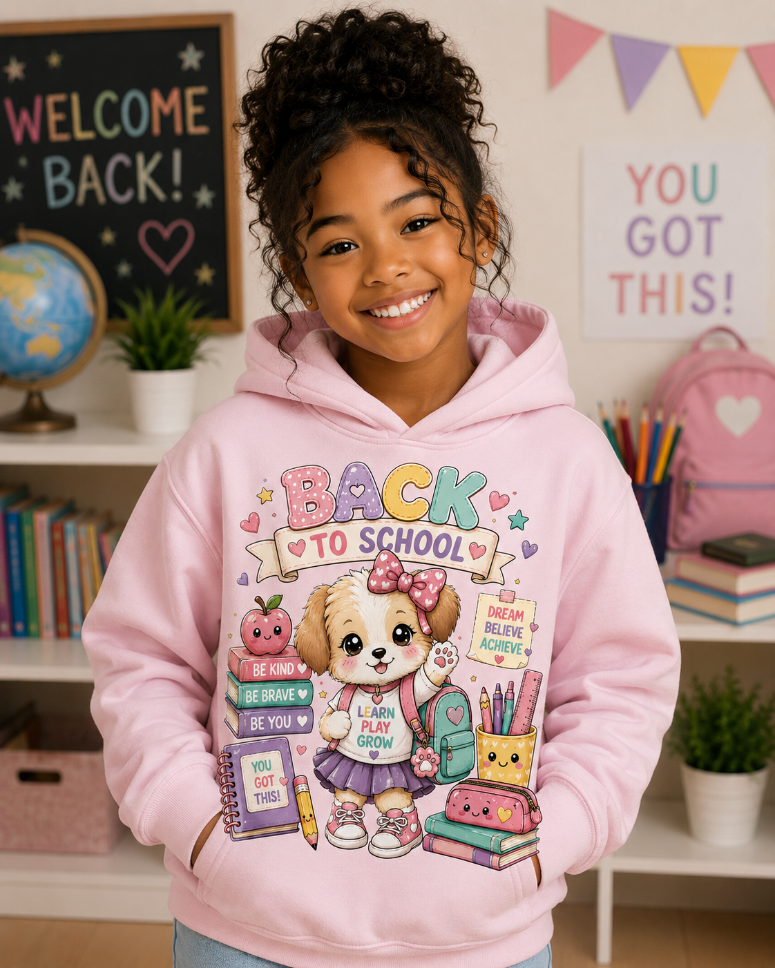 Back to School Puppy Hoodie | Cute Kawaii School Hoodie | First Day of School Sweatshirt | Youth