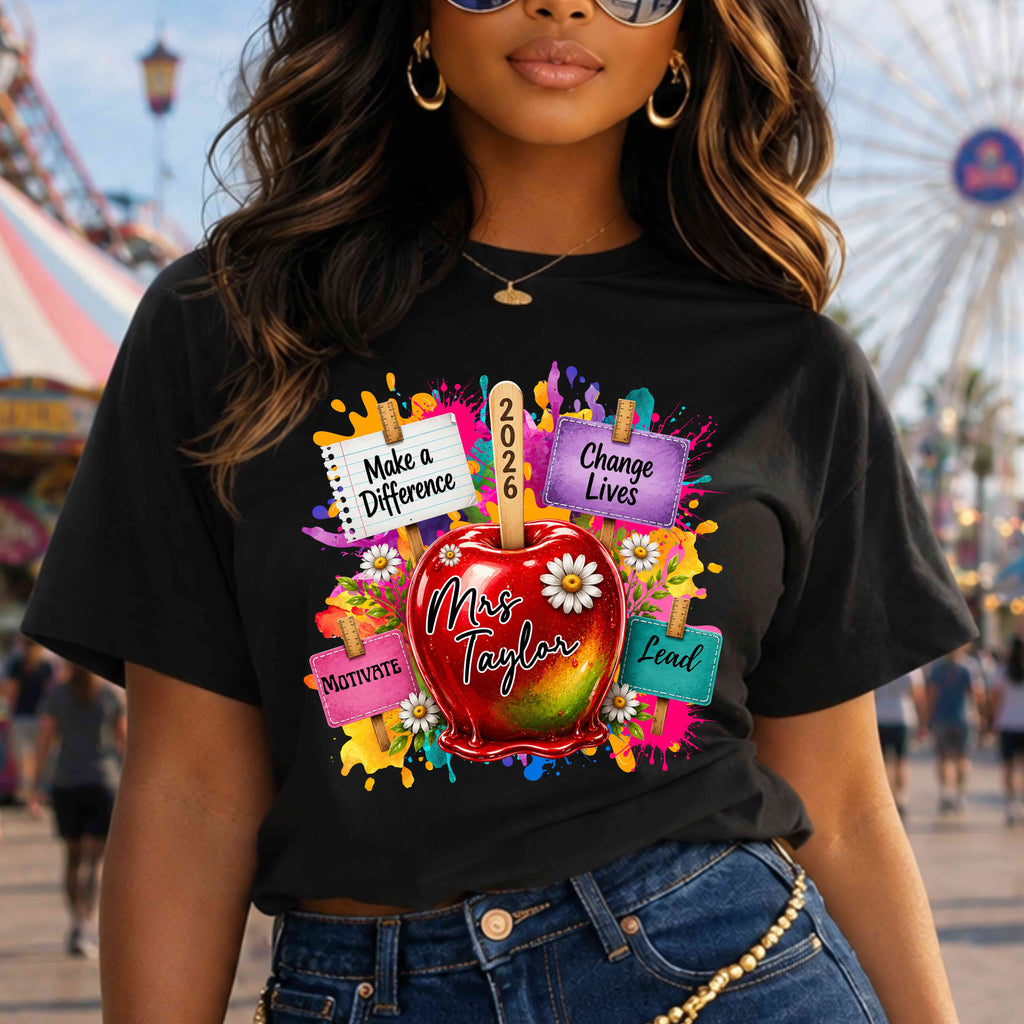 Personalized Teacher Apple T-Shirt | Custom Teacher Name Tee | Back to School Shirt | Teacher Appreciation Gift | 2026 Teacher Tee