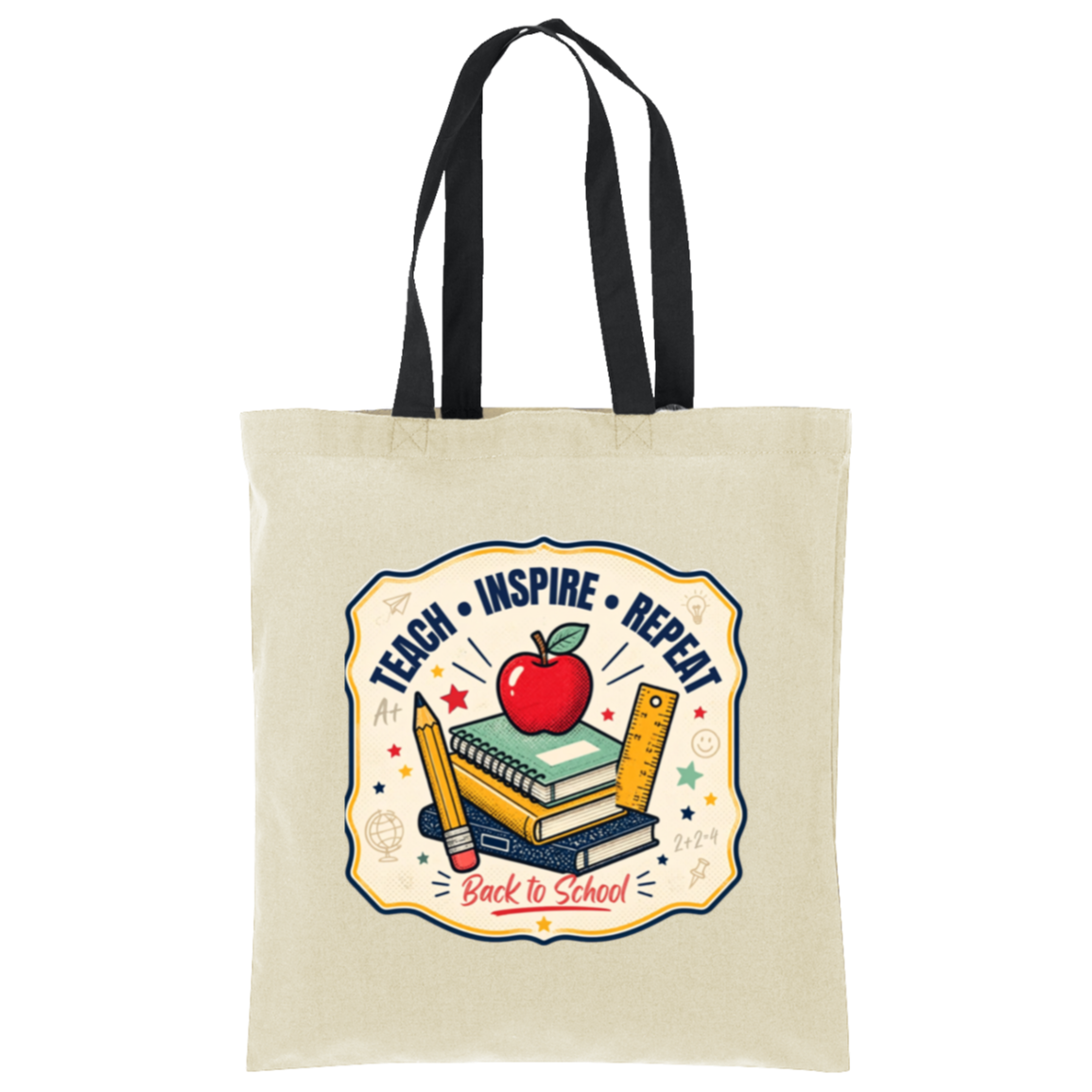 Teach Inspire Repeat teacher tote bag - Natural/Deep Black