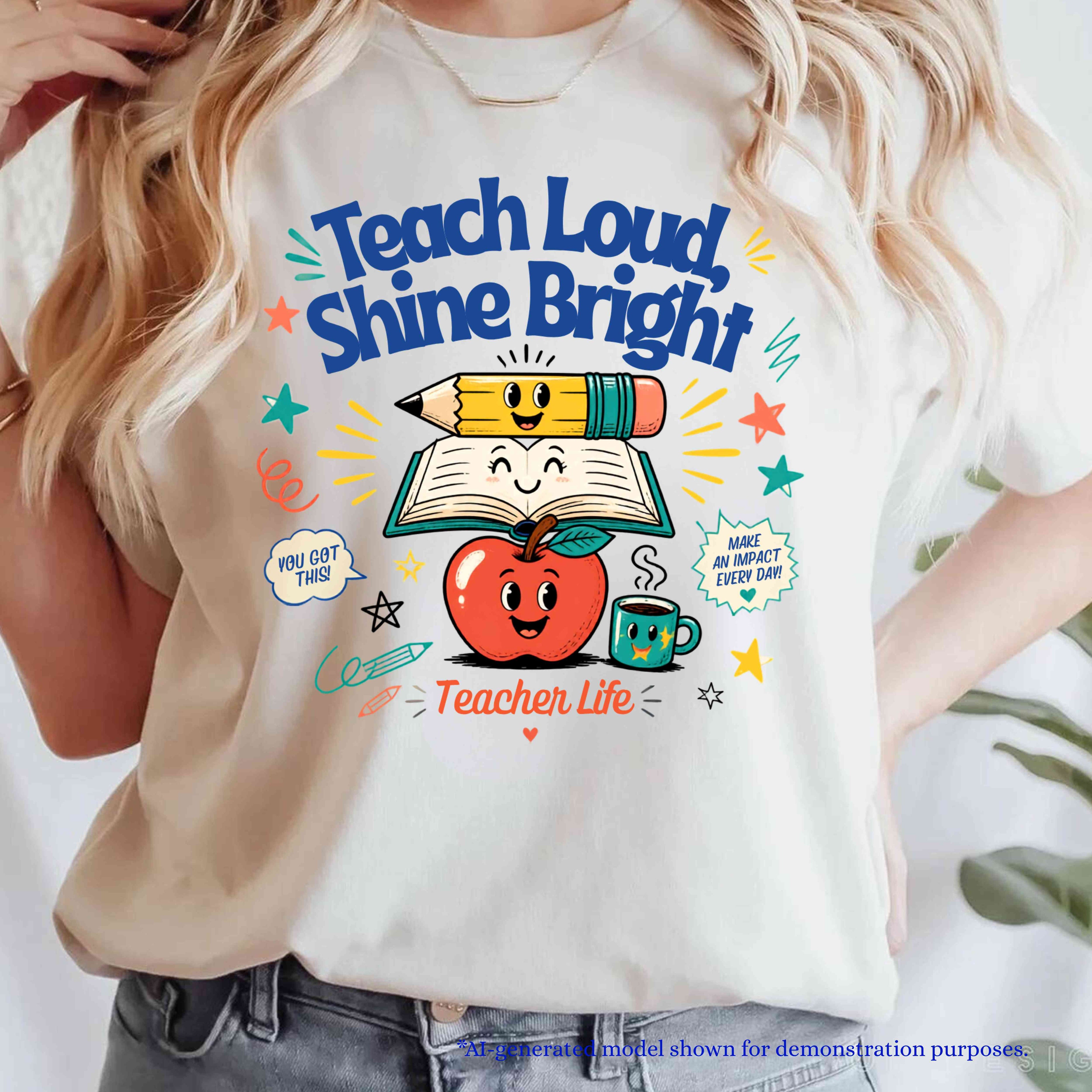 Teach Loud, Shine Bright Teacher T-Shirt | Cute Teacher Graphic Tee | Back to School Shirt | Teacher Life Tee | Elementary Teacher Gift