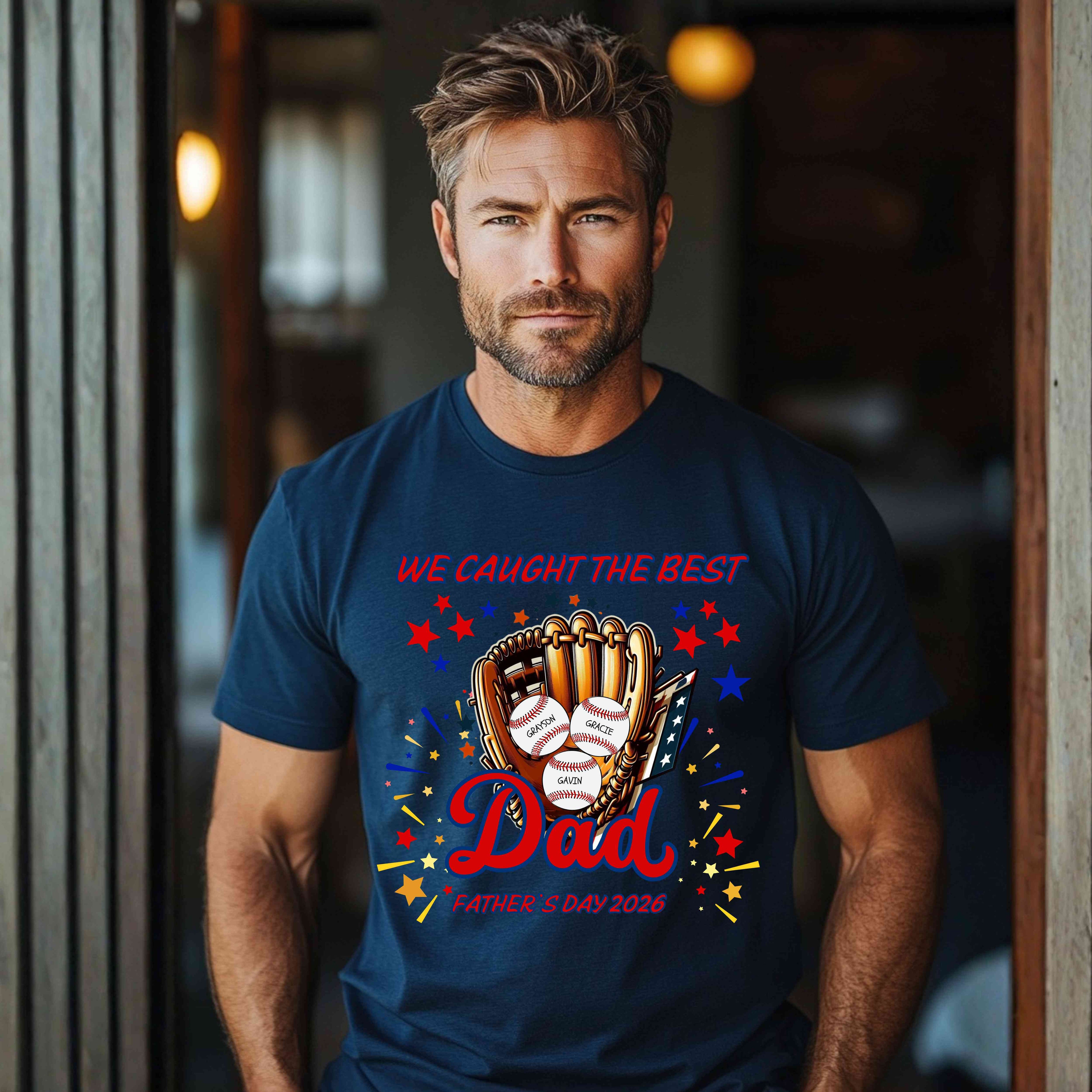 Father’s Day Baseball Dad Shirt – Personalized Grand Slam Tee | Custom Kids Names Shirt | Father’s Day 2026 Gift