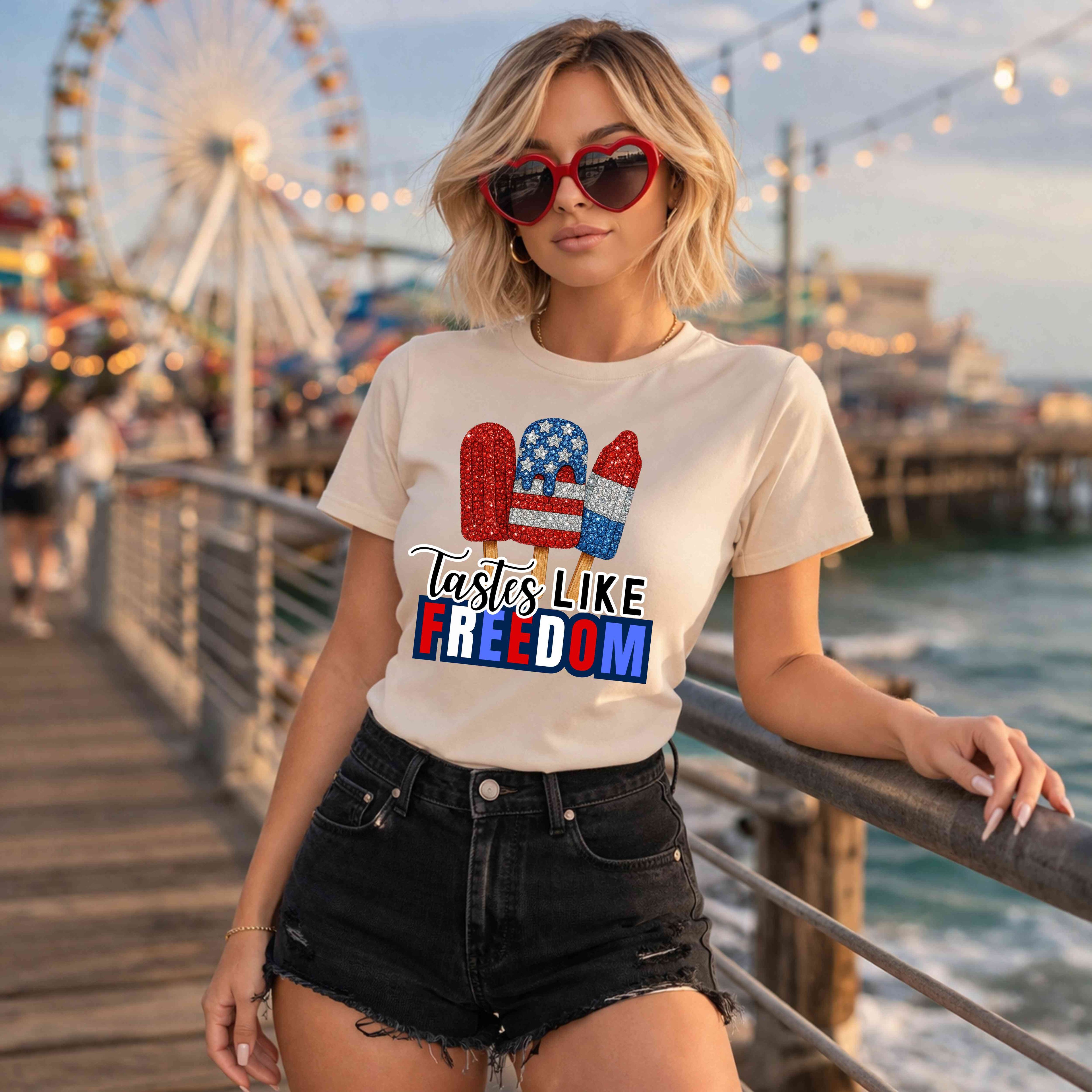 Tastes Like Freedom Patriotic Popsicle Shirt | Fourth of July Graphic Tee | Red White & Blue Summer Shirt