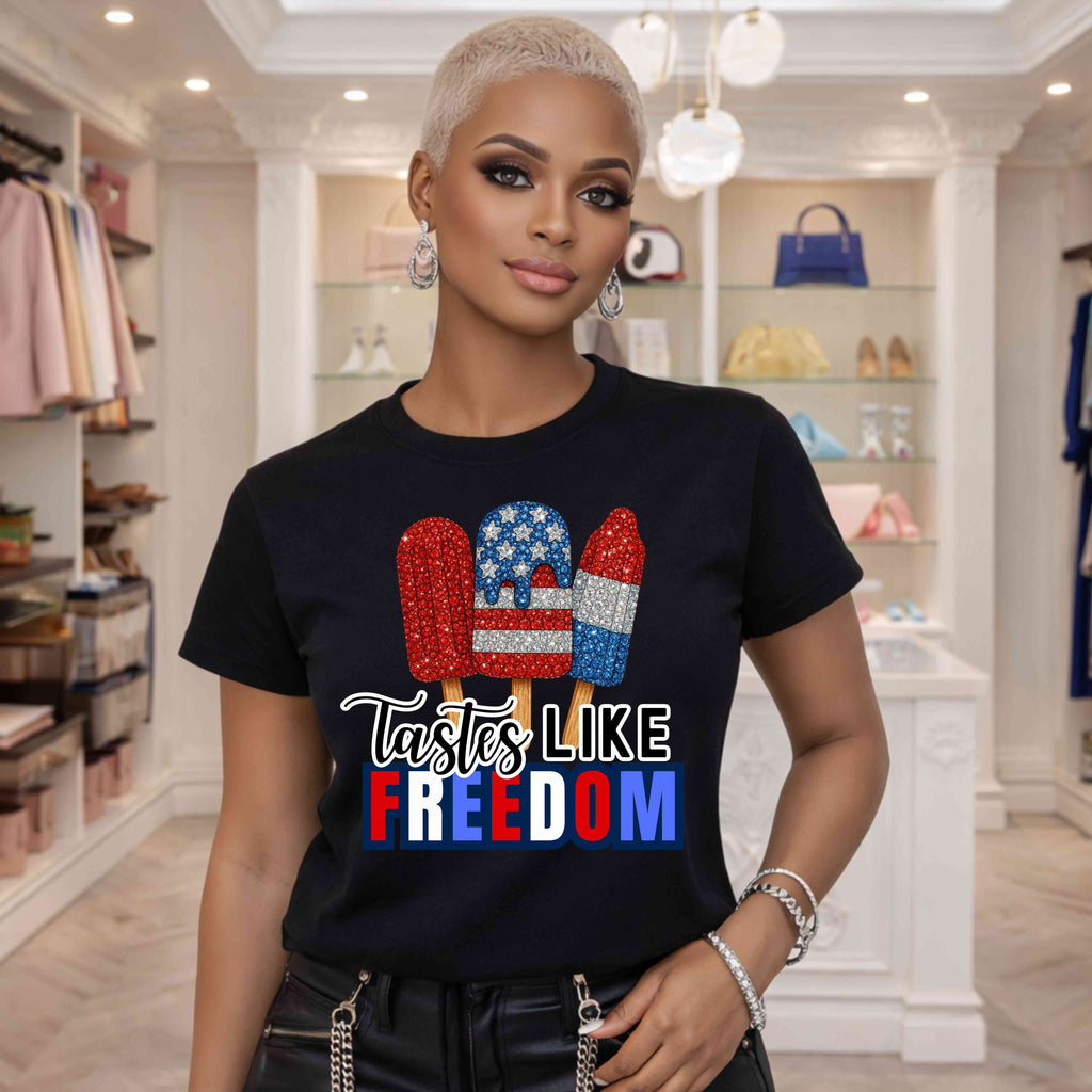 Tastes Like Freedom Patriotic Popsicle Shirt | Fourth of July Graphic Tee | Red White & Blue Summer Shirt