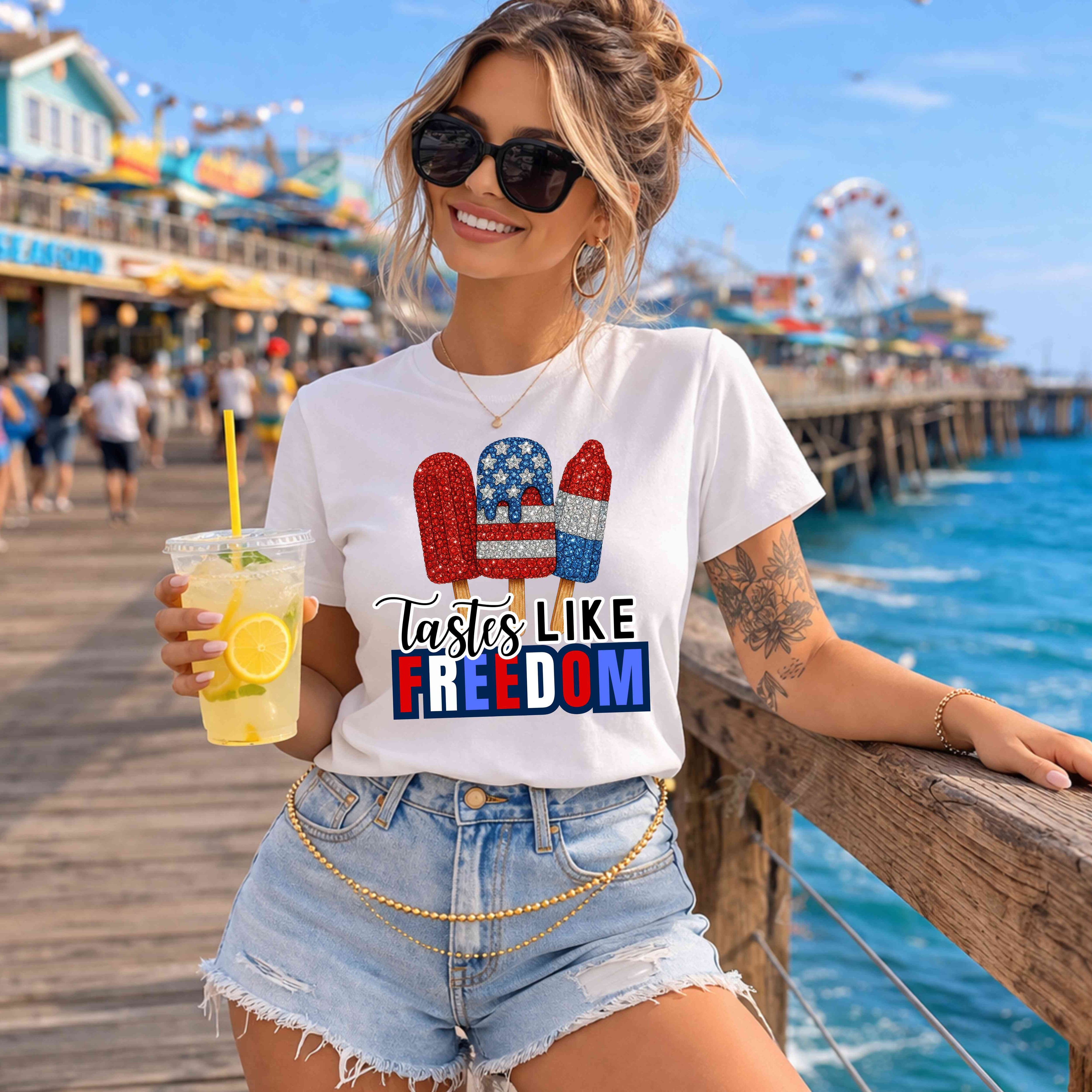 Tastes Like Freedom Patriotic Popsicle Shirt | Fourth of July Graphic Tee | Red White & Blue Summer Shirt