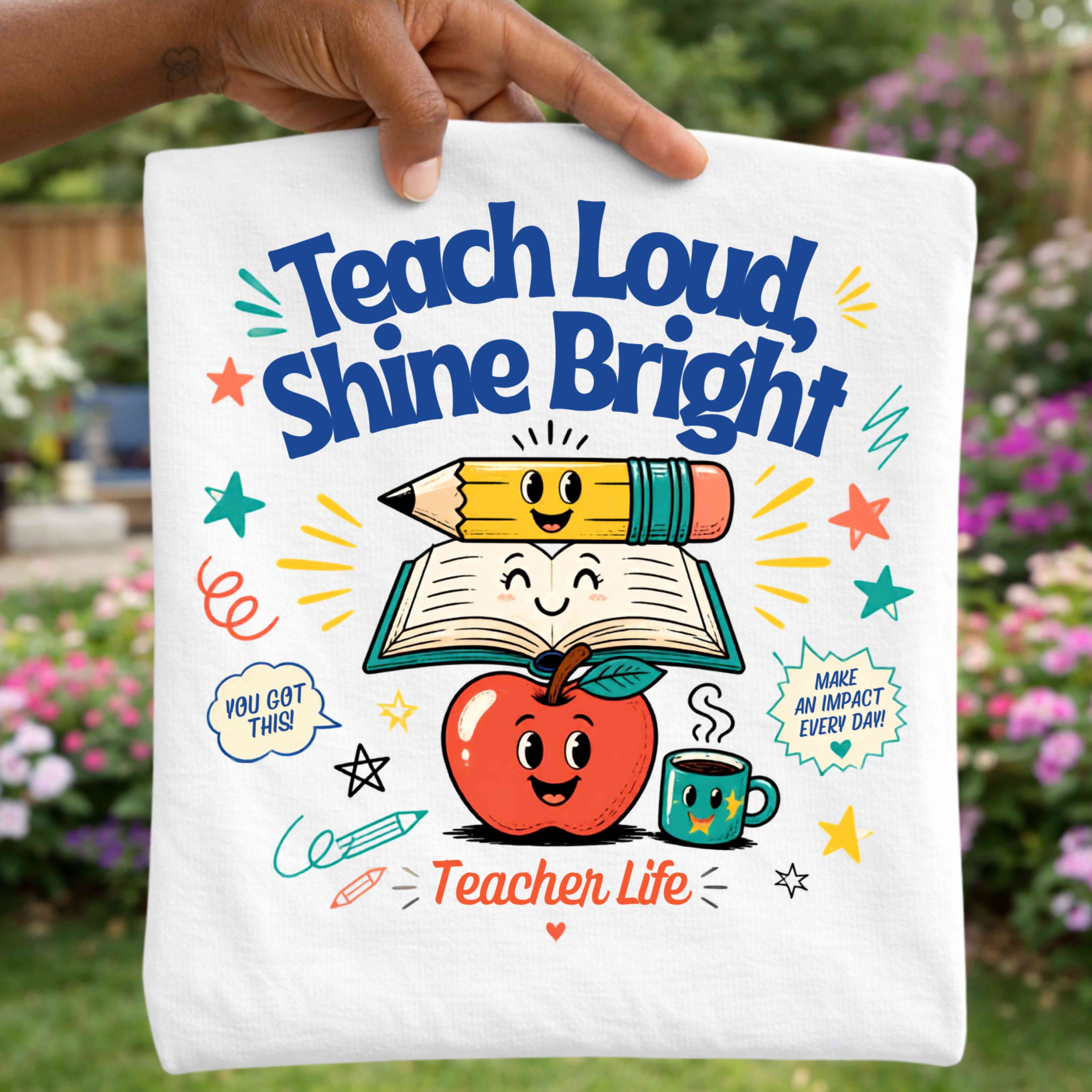 Teach Loud, Shine Bright Teacher T-Shirt | Cute Teacher Graphic Tee | Back to School Shirt | Teacher Life Tee | Elementary Teacher Gift