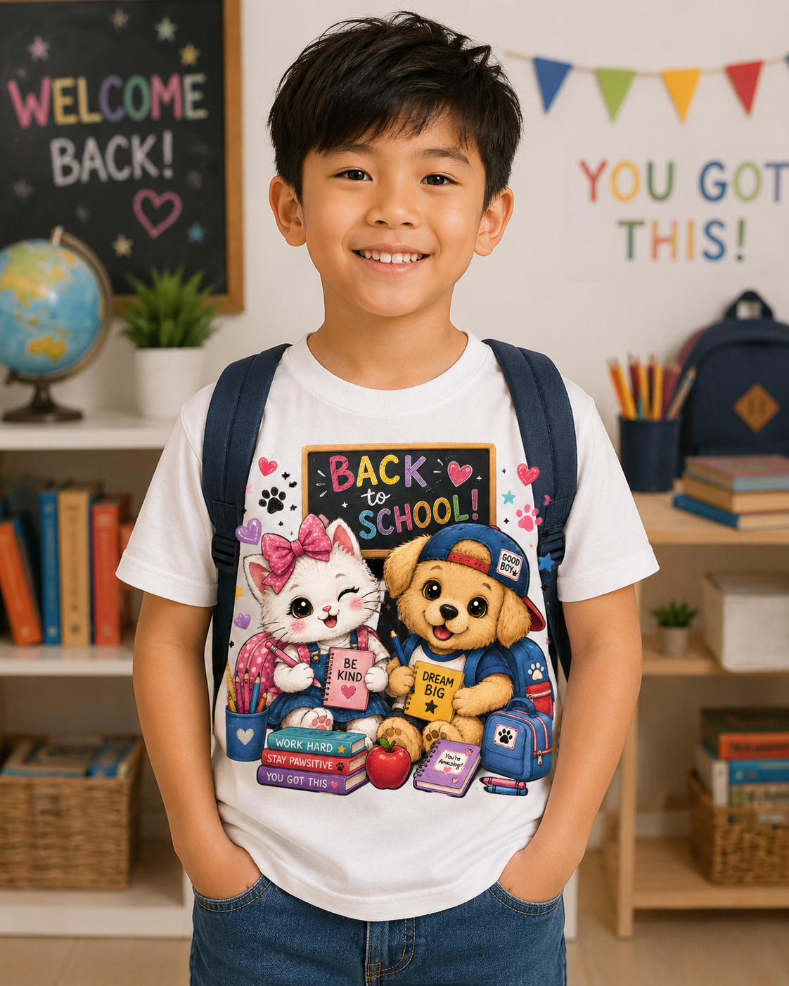Back to School Best Friends Tee | Kitty & Puppy School Shirt | Cute Kawaii Graphic Tee | First Day of School Outfit