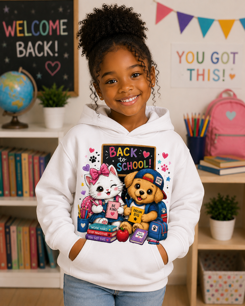 Back to School Best Friends Hoodie | Kitty & Puppy School Hoodie | Cute Kawaii Hoodie | First Day of School