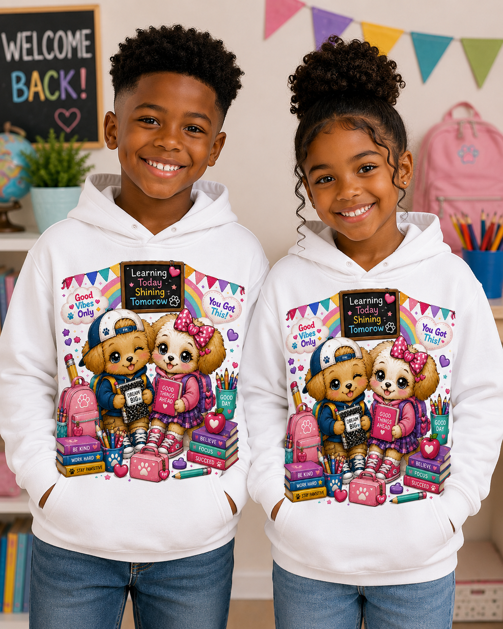 Back to School Best Puppy Pals Hoodie | Cute Boy & Girl Puppy Pullover | Kawaii School Graphic Hoodie | First Day of School