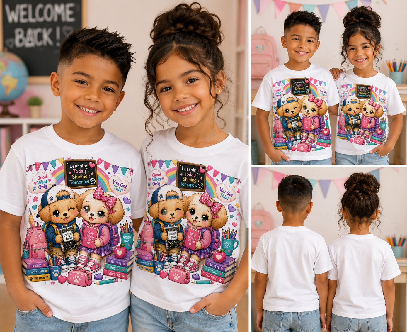 Back to School Best Puppy Pals Tee | Cute Boy & Girl Puppy Shirt | Kawaii School Graphic Tee | First Day of School