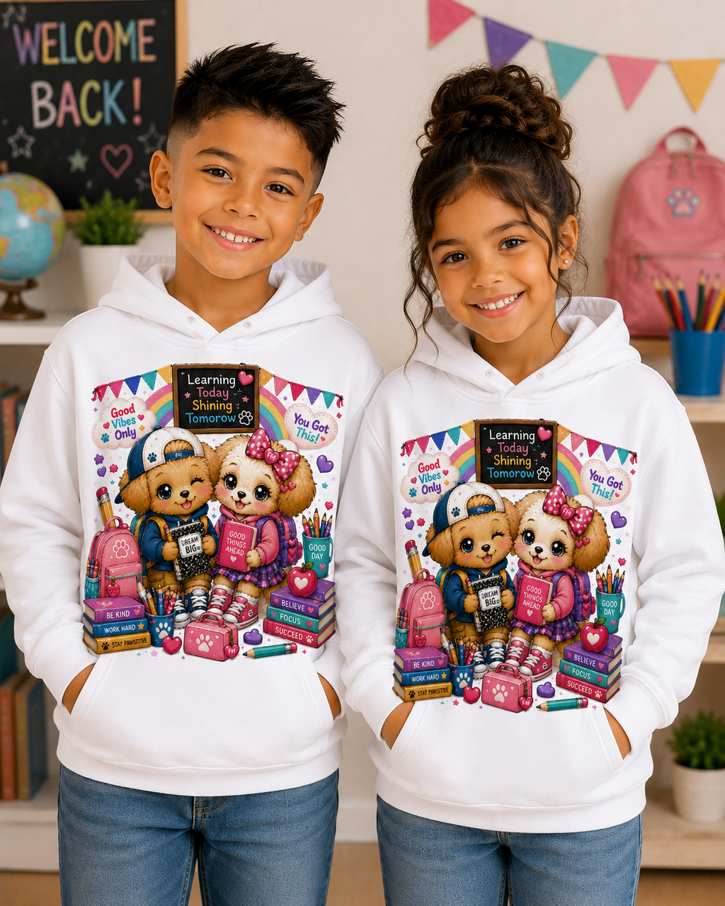 Back to School Best Puppy Pals Hoodie | Cute Boy & Girl Puppy Pullover | Kawaii School Graphic Hoodie | First Day of School
