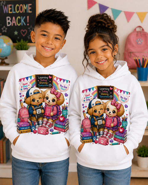 Back to School Best Puppy Pals Hoodie | Cute Boy & Girl Puppy Pullover | Kawaii School Graphic Hoodie | First Day of School