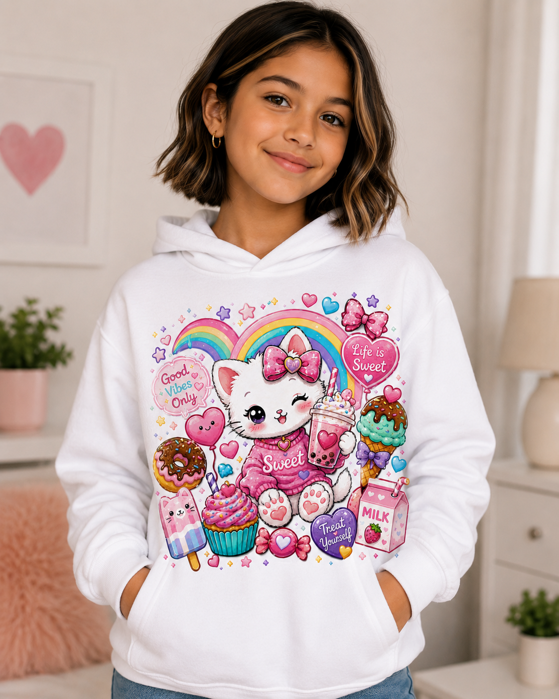 Sweet Kitty Hoodie | Cute Kawaii Cat Sweatshirt | Cozy Graphic Hoodie | Favor Mode Original