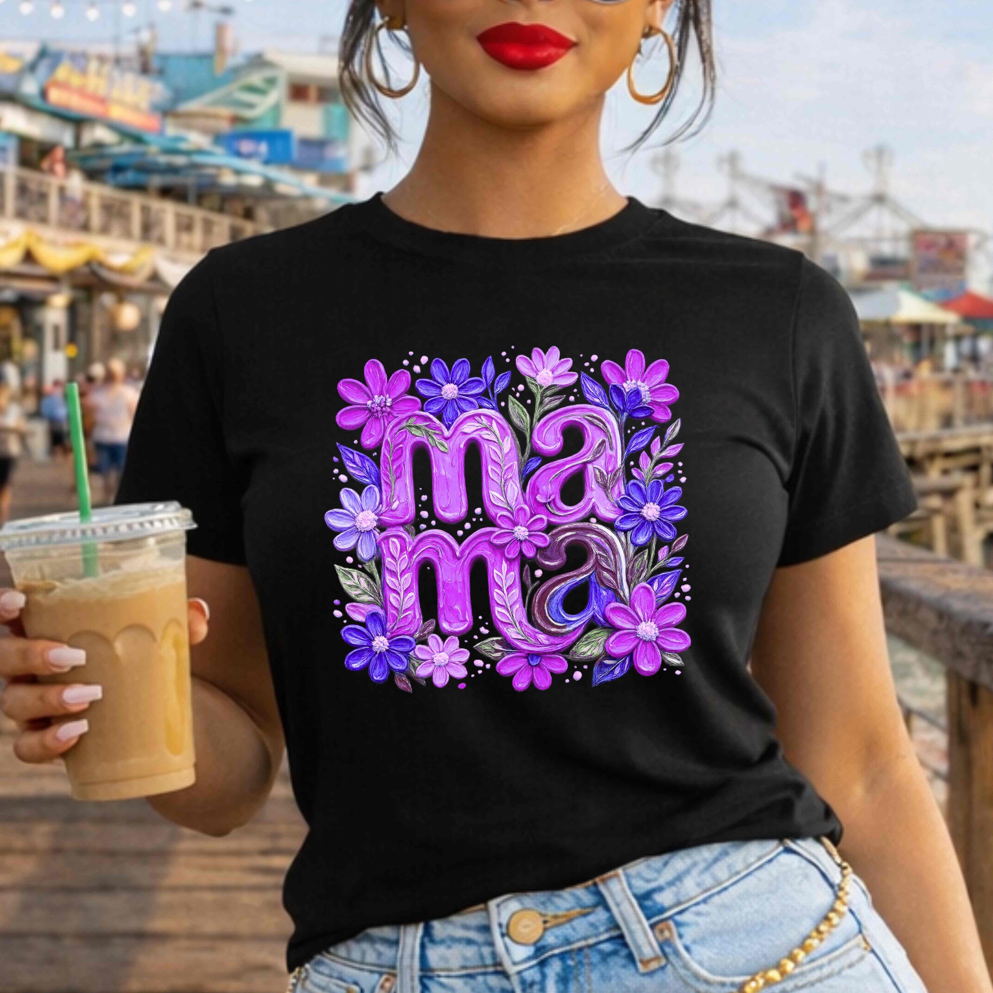 Mama Floral T-Shirt | Purple Flower Graphic Tee | Cute Mom Shirt | Trendy Everyday Mom Outfit | Gift for Moms