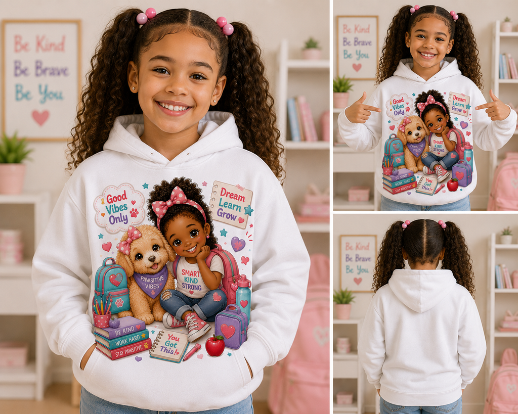 Back to School Best Friends Hoodie | Little Girl & Puppy Hoodie | Cute Kawaii School Hoodie | Youth Hoodie