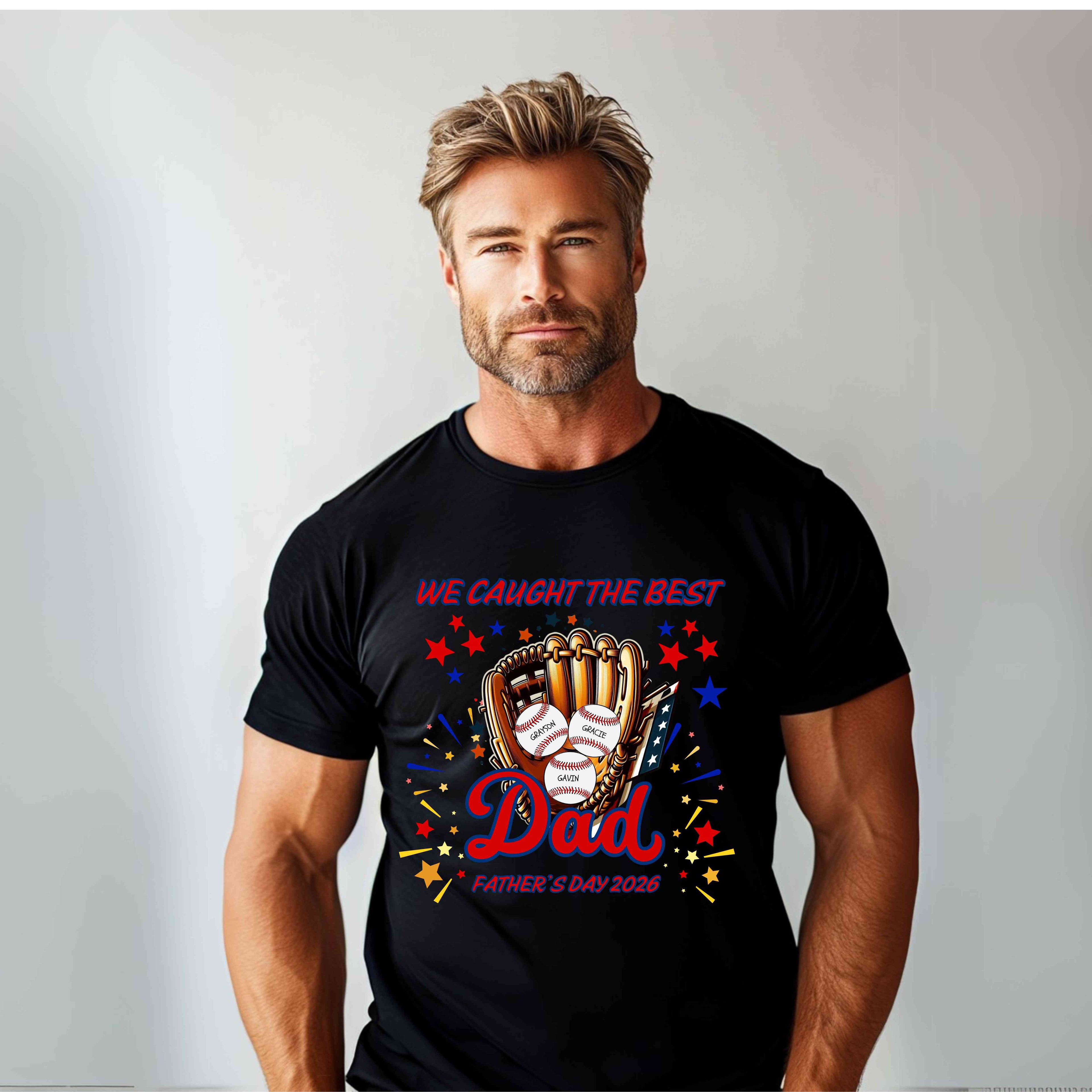 Father’s Day Baseball Dad Shirt – Personalized Grand Slam Tee | Custom Kids Names Shirt | Father’s Day 2026 Gift