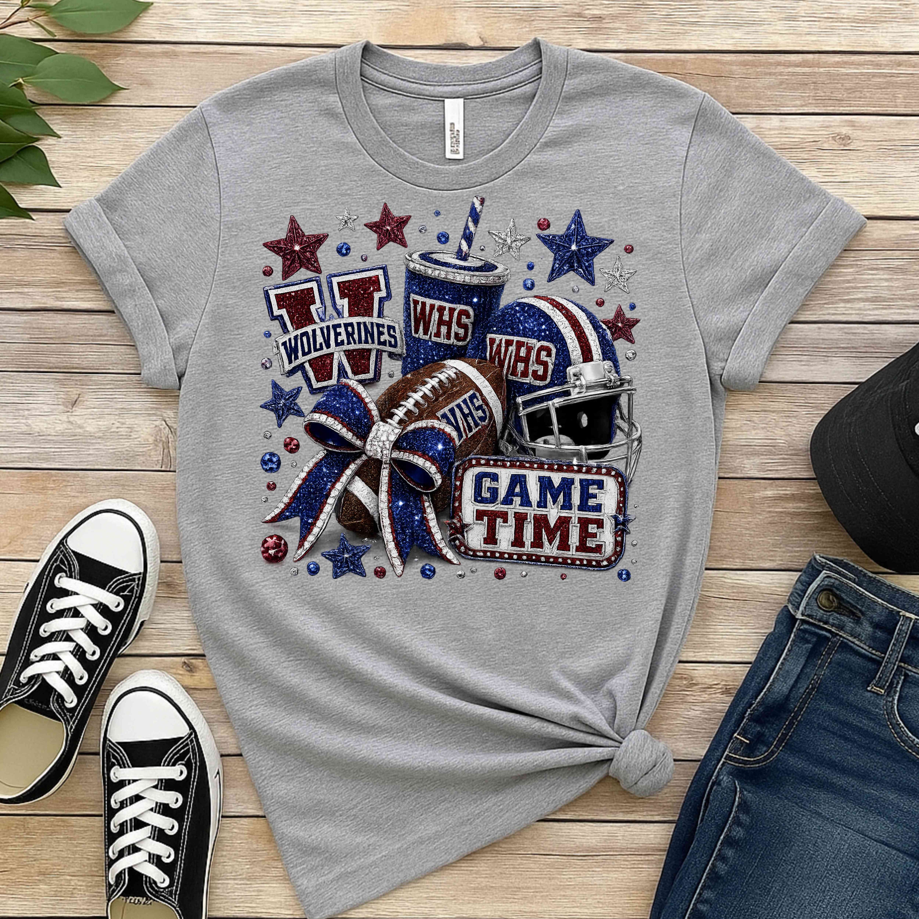 WHS Wolverines Game Day Shirt | Football Mom Rhinestone Spirit Tee