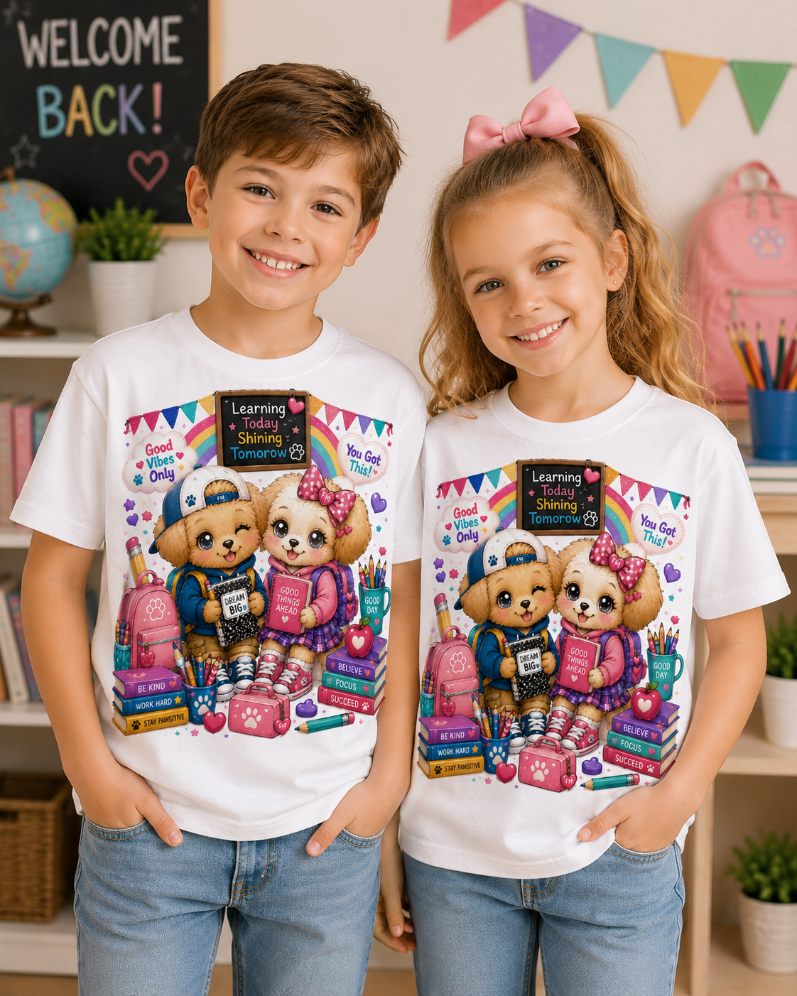 Back to School Best Puppy Pals Tee | Cute Boy & Girl Puppy Shirt | Kawaii School Graphic Tee | First Day of School
