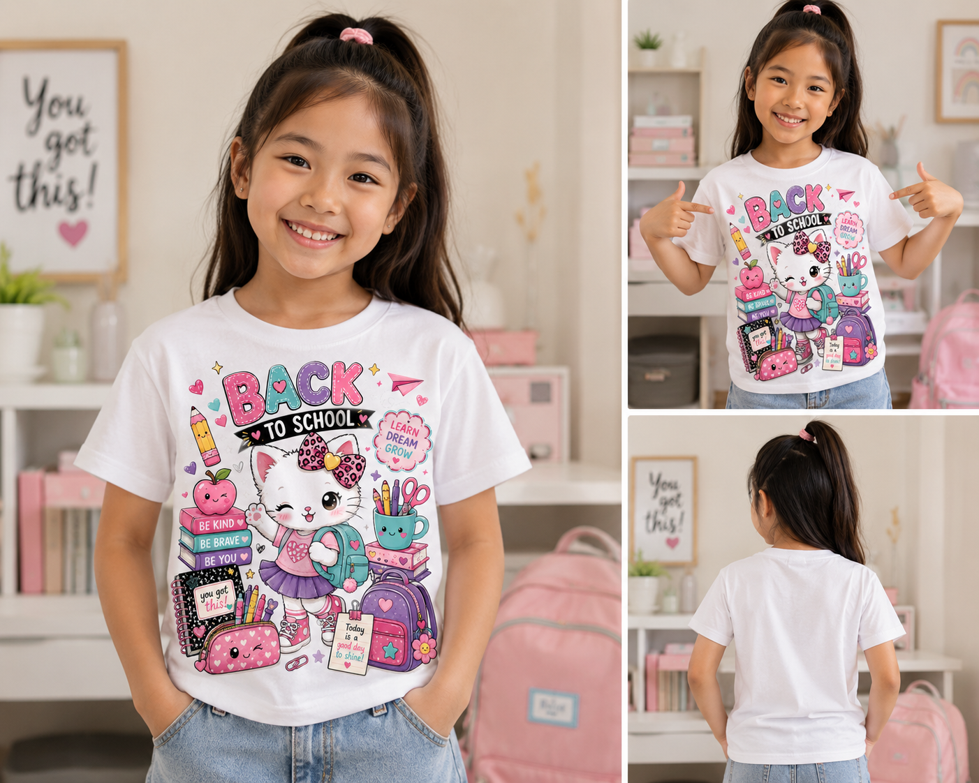 Back to School Kitty Youth Tee | Cute Kawaii School Cat Shirt | First Day of School | Girls Graphic Tee